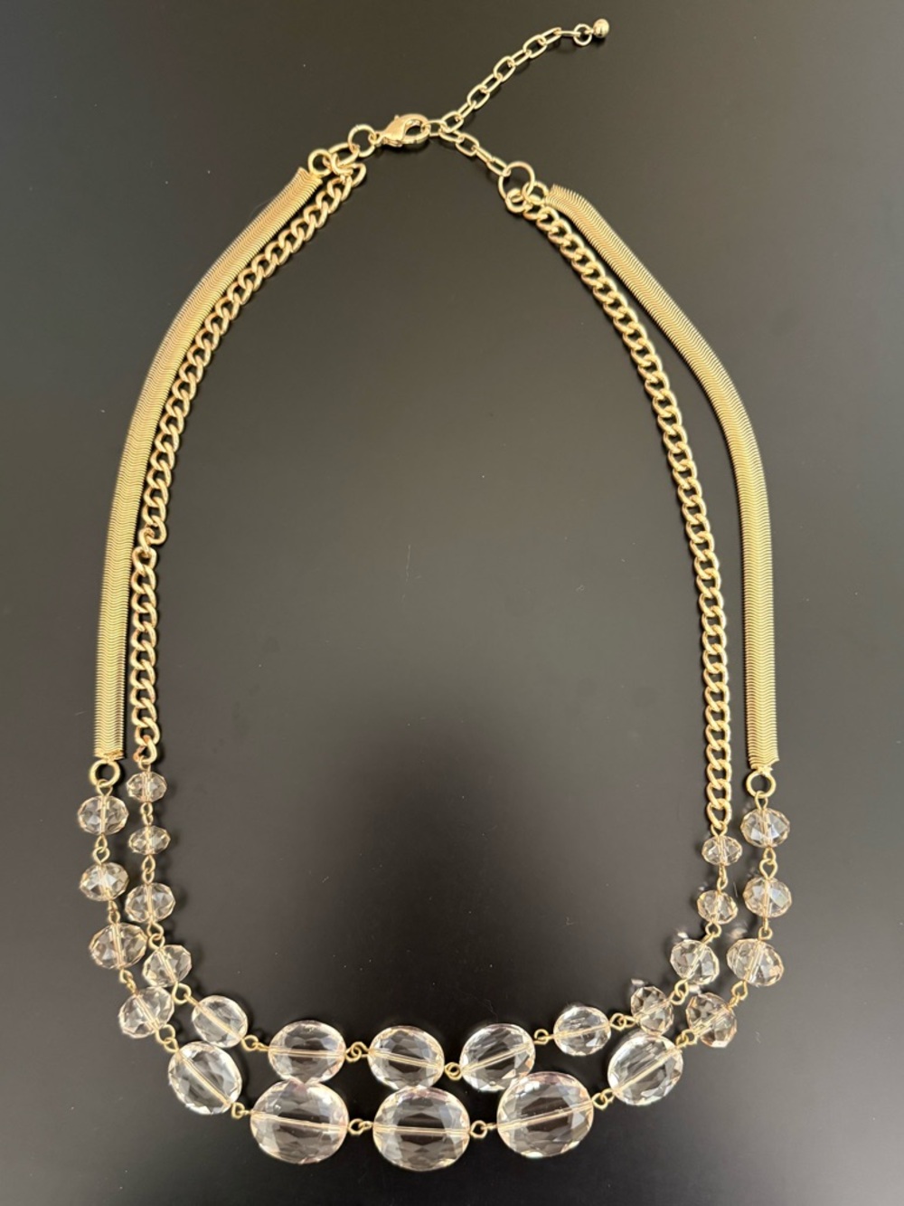 Vintage Double Strand Crystal and Gold Necklace